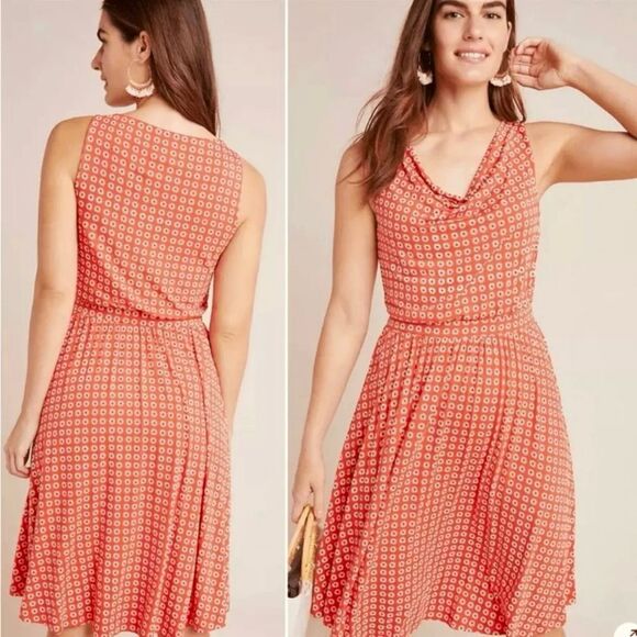 Anthropologie Maeve Brianne Floral Cowl Neck Dress L Petite Daisy Boho Ciquette - Picture 1 of 14